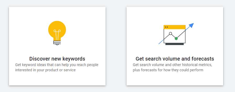 Google keyword planner Options